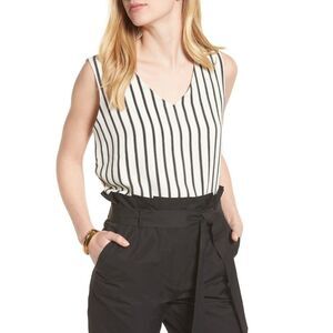 Halogen V-Neck Sleeveless Striped Top